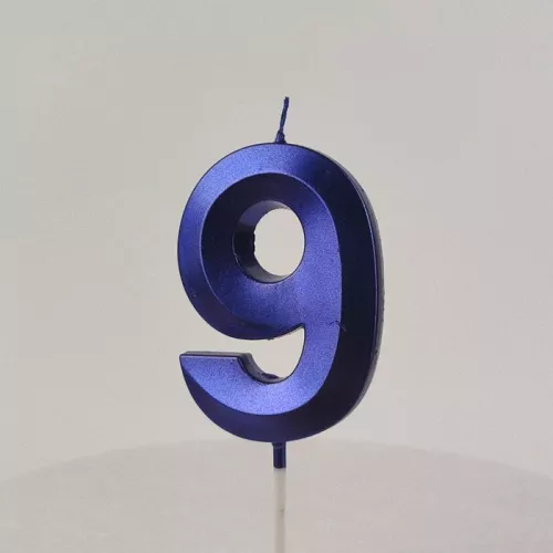 Свеча цифра "9", синяя