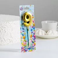 Свеча цифра "9" Грань, золото