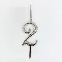Топпер-свеча "2" пластик, серебро