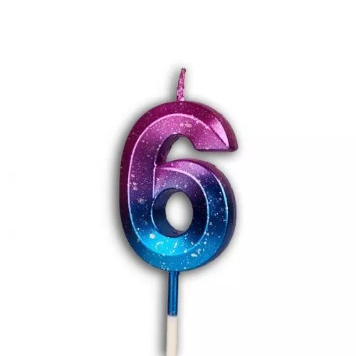 Свеча цифра "6" Грань, акварель, 12см