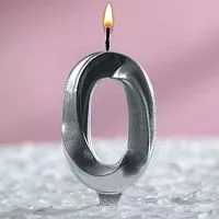 Свеча цифра "0", серебряный металлик
