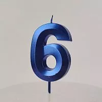 Свеча цифра "6", синяя