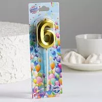Свеча цифра "6" Грань, золото