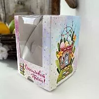 Коробка для кулича/капкейк "Пасхальный домик" 12,5*9,5*9,5см