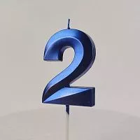 Свеча цифра "2", синяя
