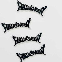Набор зеркальных акриловых топперов "Halloween" надпись, черный