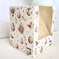 Коробка для кулича/капкейк "Пасхальное чаепитие" 12,5*9,5*9,5см